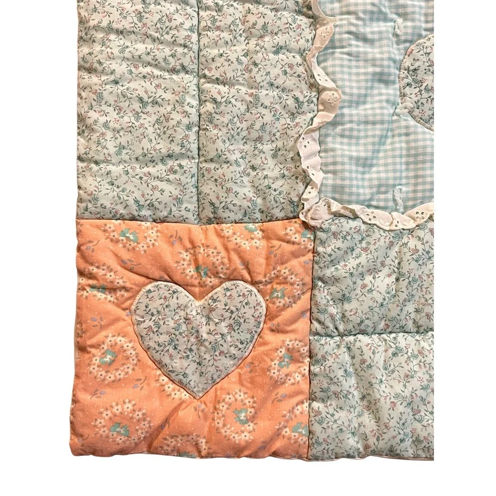 Vintage Mother Goose Baby Quilt Duck Gingham Lace Handmade Cottagecore Granny
